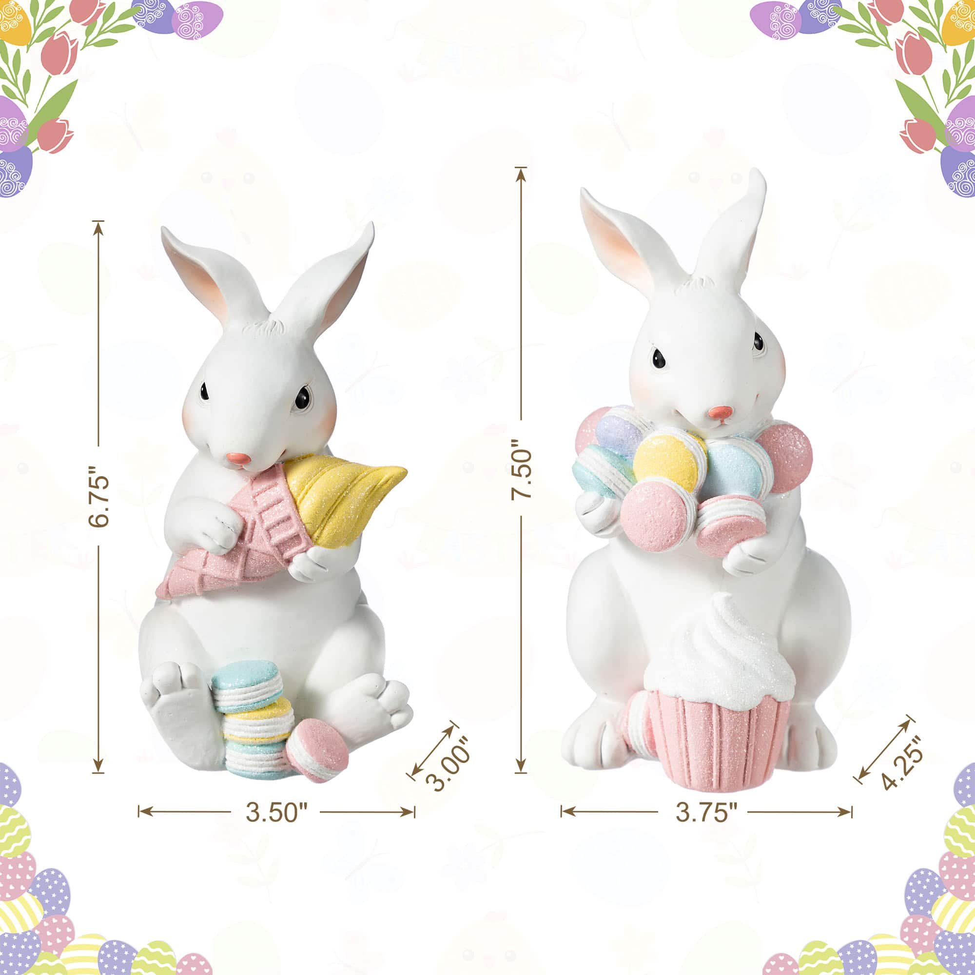 Glitzhome® Set of 2 Easter Resin Bunny Holding Macaron Table Decor